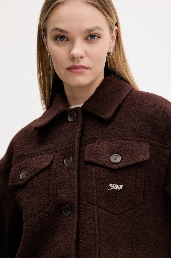 Bunda s příměsí vlny Tommy Jeans hnědá DW0DW21662