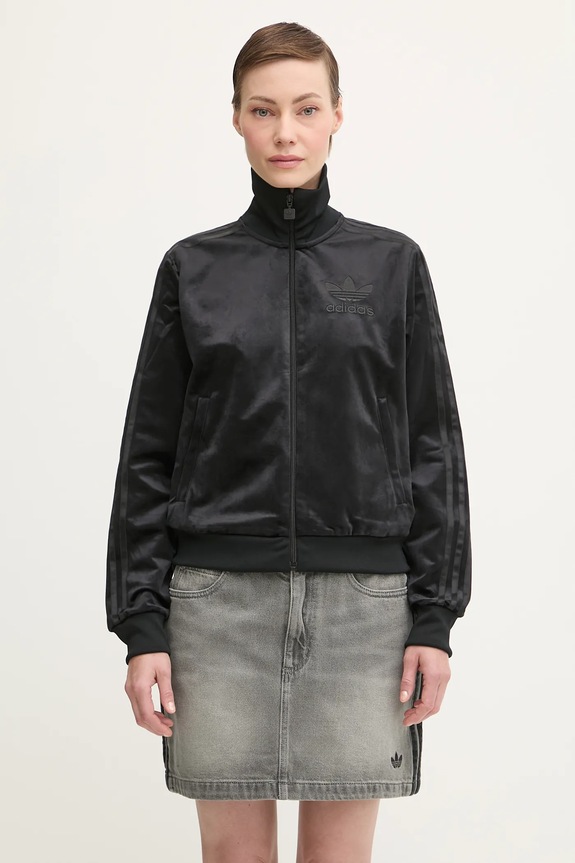 adidas Originals bluza welurowa Velvet Tt gładkie czarny JY2592