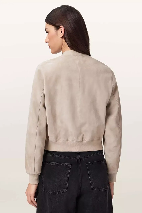 AllSaints bomber γυναικείο δερμάτινο σουέτ ORTEN W041LD μπεζ SS26