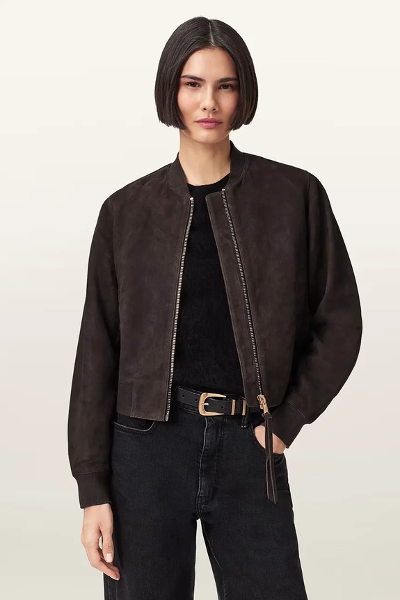 AllSaints bomber jakna ženska semišasta ORTEN rjava W041LD