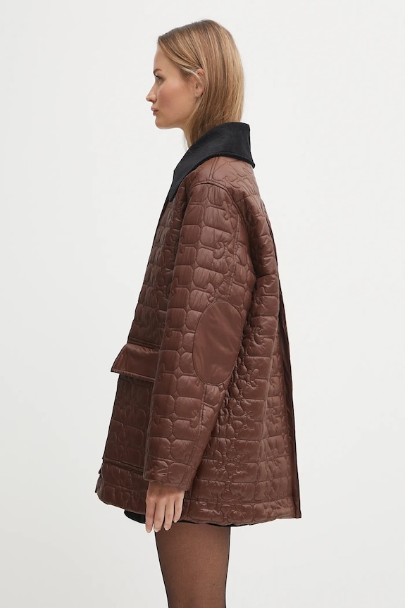 GANNI kurtka Shiny Quilt Midi W0397 brązowy AW25