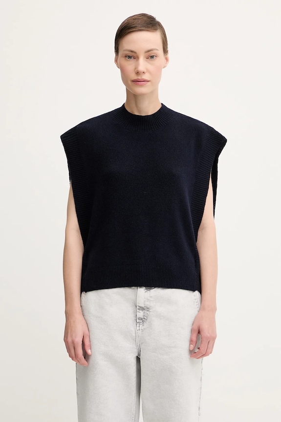 A.P.C. wool gilet Pull Mathilde mock neck navy WOASA.F23430