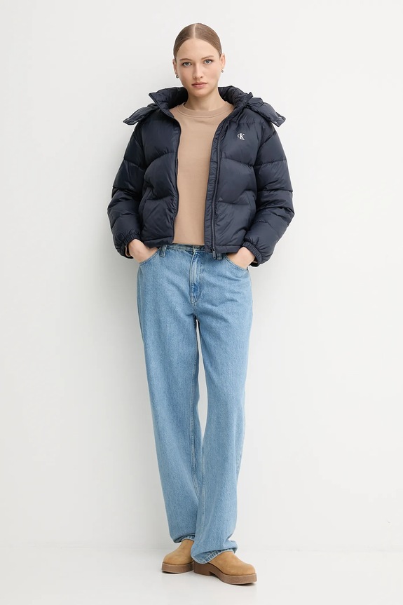 Páperová bunda Calvin Klein Jeans LV047D501G tmavomodrá AW25