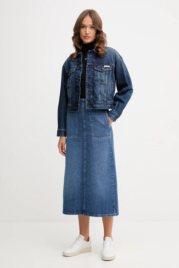 Βαμβακερό τζιν μπουφάν Calvin Klein Jeans LV047D838G μπλε AW25