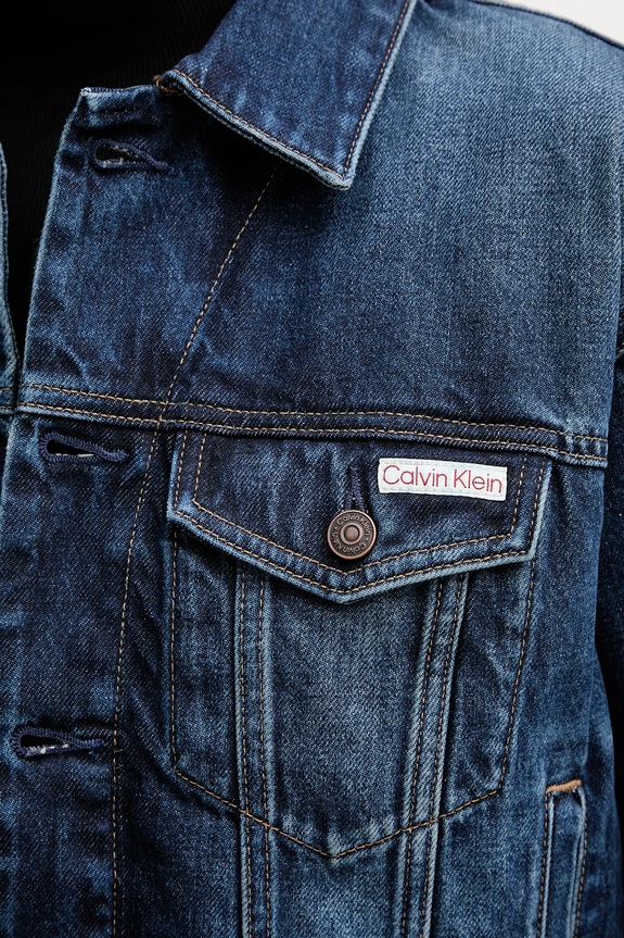 Βαμβακερό τζιν μπουφάν Calvin Klein Jeans LV047D838G μπλε