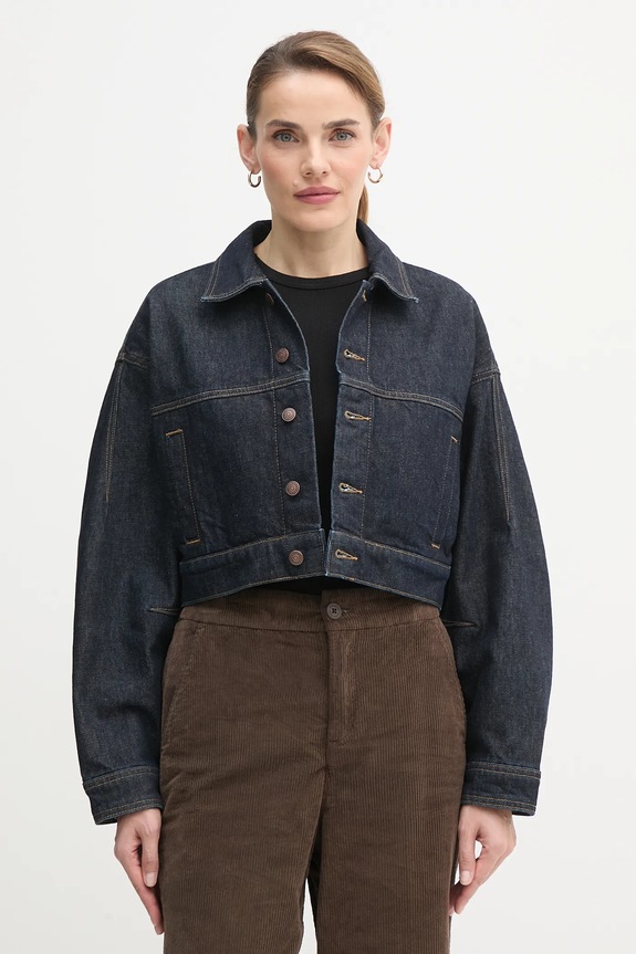 Rifľová bunda Calvin Klein Jeans bez kapucne tmavomodrá LV047D700G