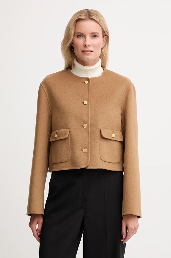 Tommy Hilfiger gyapjú kabát nem bélelt barna WW0WW47446