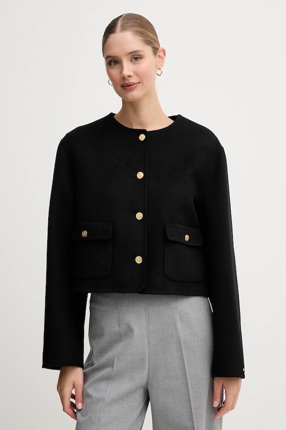 Tommy Hilfiger gyapjú kabát nem bélelt fekete WW0WW47446