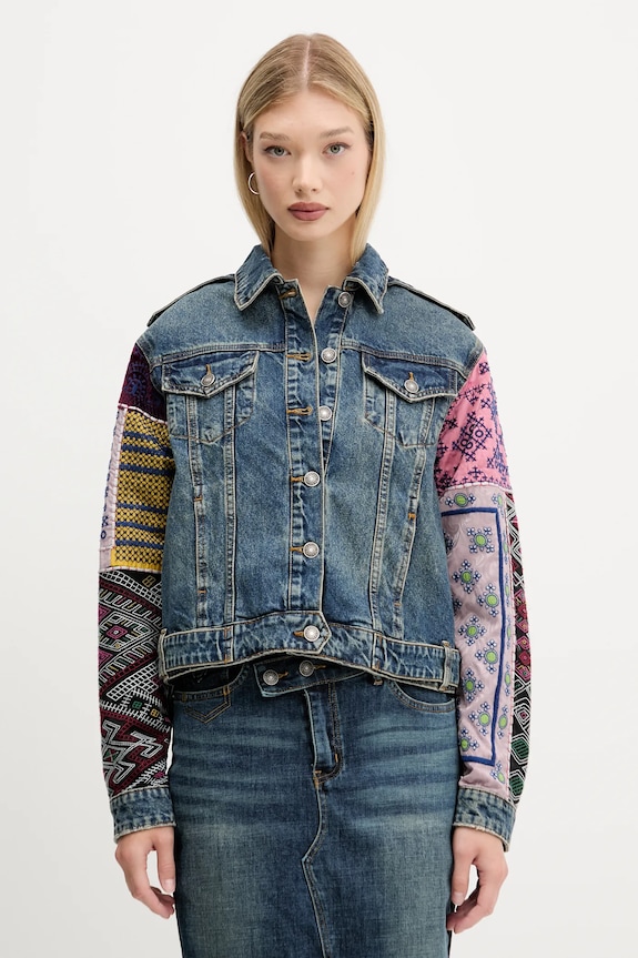 Desigual giacca di jeans ETNIC denim blu navy 25WWED14