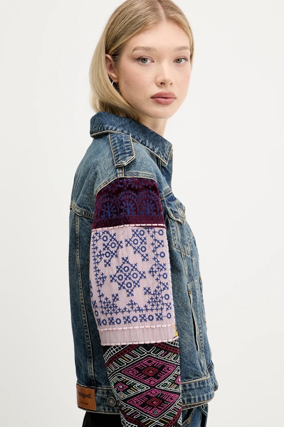 Desigual giacca di jeans ETNIC blu navy 25WWED14