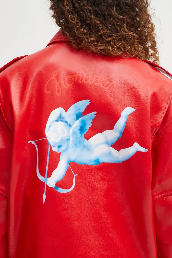 Fiorucci leather jacket Cupid Print Red Leather Aviator red W02FPLJA321LE01RD01