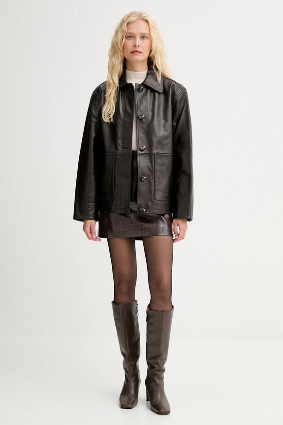Kožená bunda Rag & Bone RA8A25F0MLA hnedá AW25