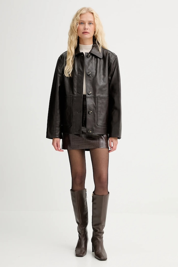 Kožená bunda Rag & Bone RA8A25F0MLA hnedá AW25