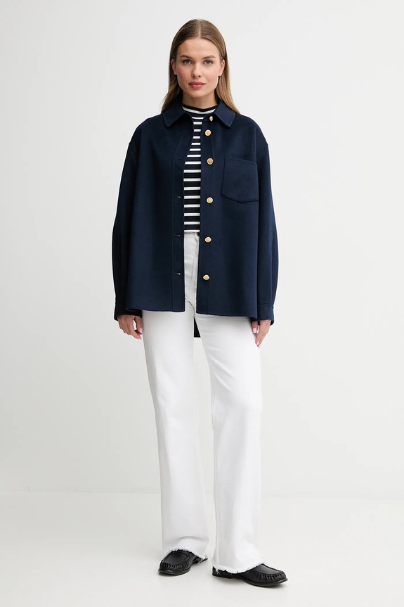 Tommy Hilfiger jachetă din amestec de lână WW0WW46558 bleumarin AW25