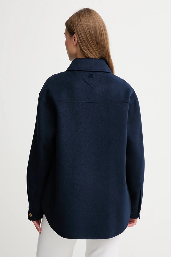 Îmbrăcăminte Tommy Hilfiger jachetă din amestec de lână WW0WW46558 bleumarin