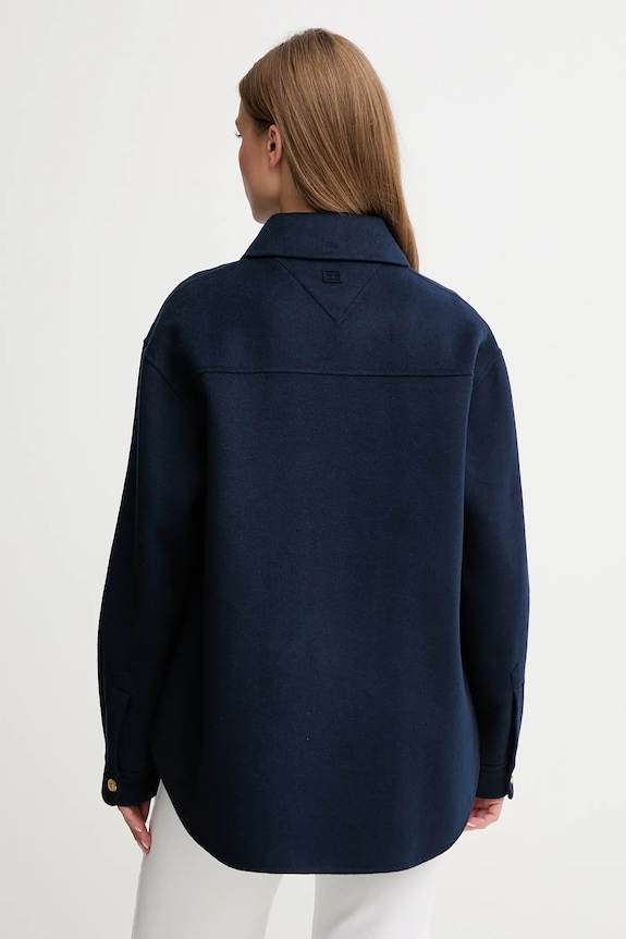 Îmbrăcăminte Tommy Hilfiger jachetă din amestec de lână WW0WW46558 bleumarin