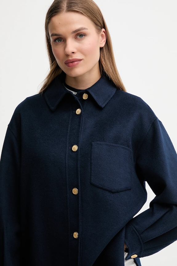 Tommy Hilfiger jachetă din amestec de lână bleumarin WW0WW46558
