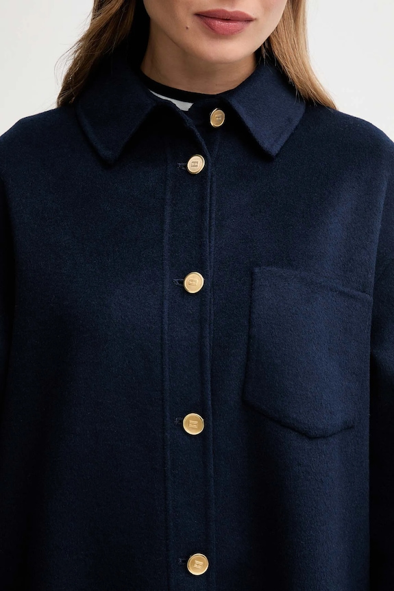 Tommy Hilfiger jachetă din amestec de lână WW0WW46558 bleumarin