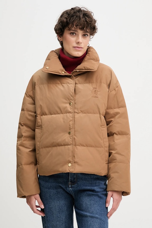Tommy Hilfiger kurtka puchowa bez kaptura brązowy WW0WW47294