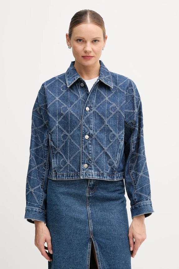 Rifľová bunda Calvin Klein Jeans bez kapucne modrá LV047D749G