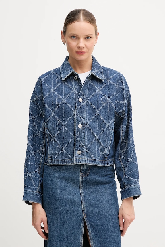 Rifľová bunda Calvin Klein Jeans bez kapucne modrá LV047D749G