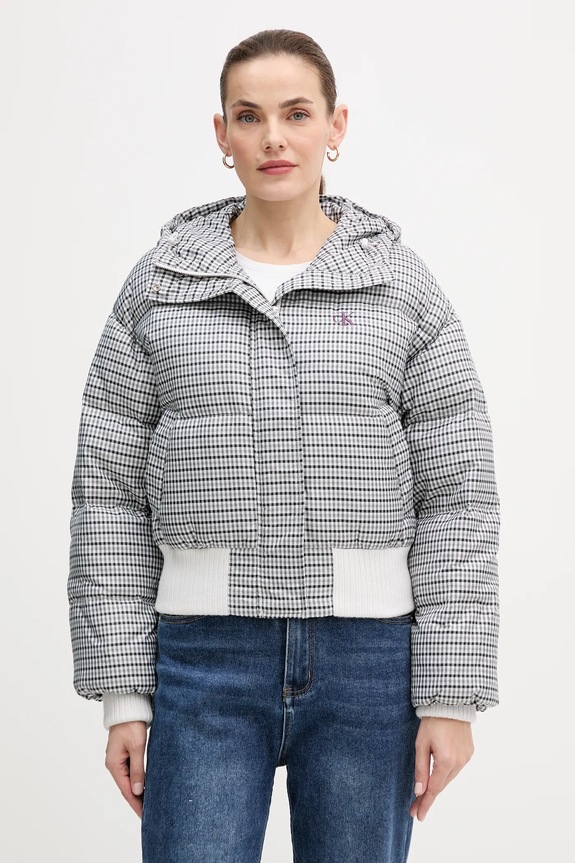 Páperová bunda Calvin Klein Jeans bomber sivá LV044D516G