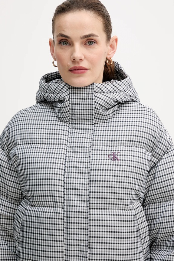 Páperová bunda Calvin Klein Jeans sivá LV044D516G