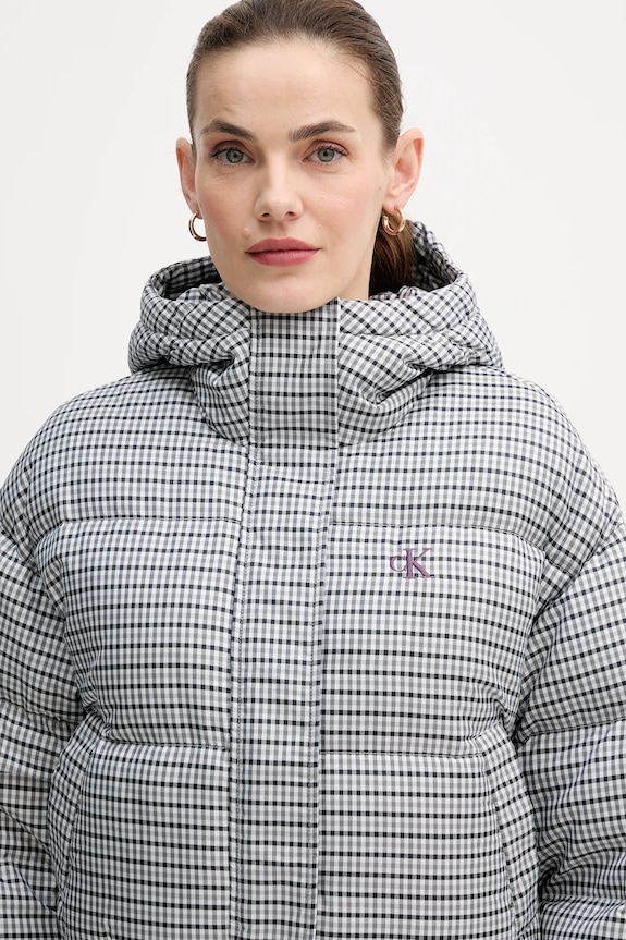 Páperová bunda Calvin Klein Jeans sivá LV044D516G