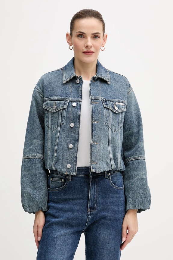Calvin Klein Jeans pamut farmerdzseki átmeneti kék LV047D725G