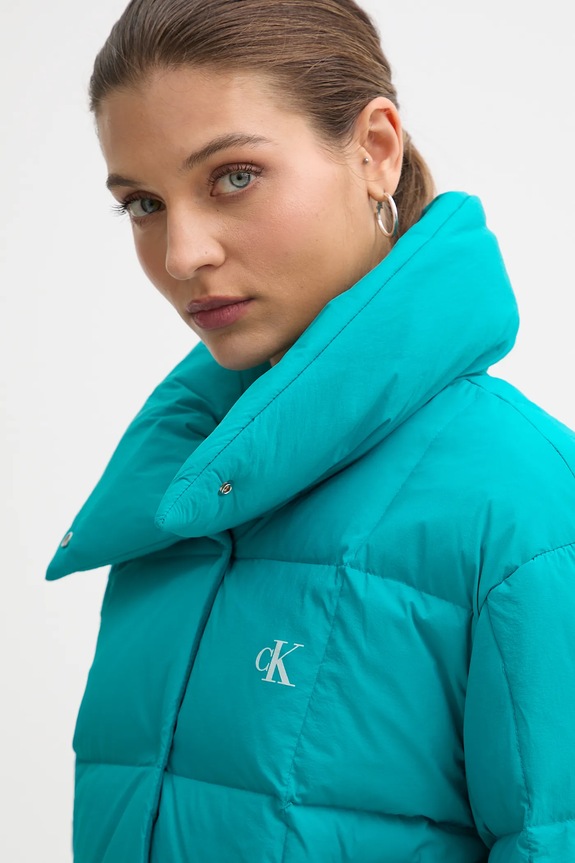 Péřová bunda Calvin Klein Jeans tyrkysová LV044D521G