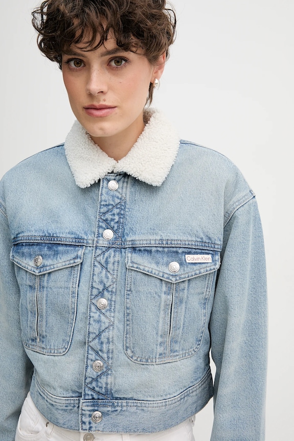 Calvin Klein Jeans kurtka jeansowa niebieski LV047D736G