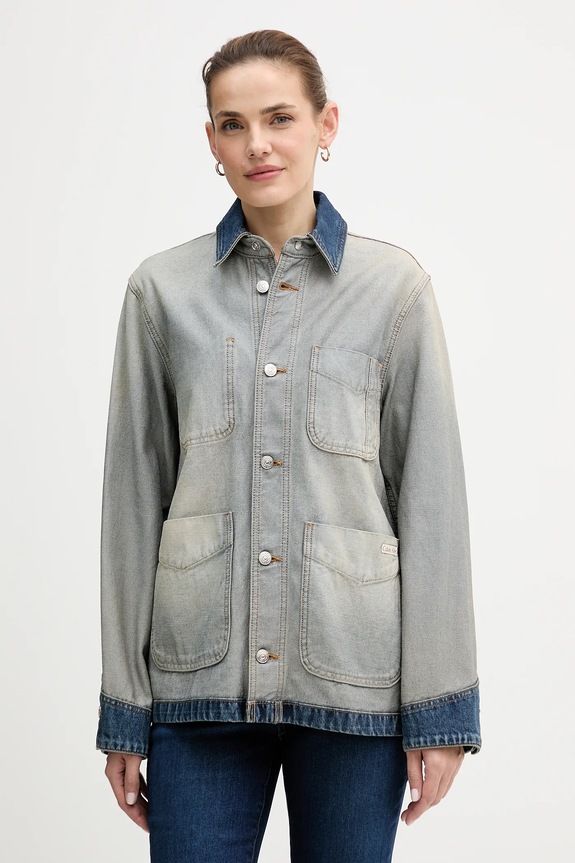 Bombažna jakna iz jeansa Calvin Klein Jeans Brez kapuce modra LV047D753G