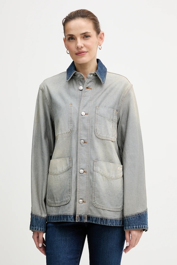 Bombažna jakna iz jeansa Calvin Klein Jeans Brez kapuce modra LV047D753G