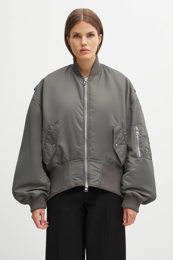 JW Anderson kurtka bomber Oversized Curved Hem Bomber bez kaptura szary JK0381.PG1696