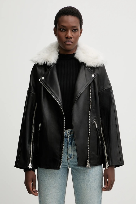 AllSaints bőrdzseki VENDRA nem szigetelt fekete W021LD