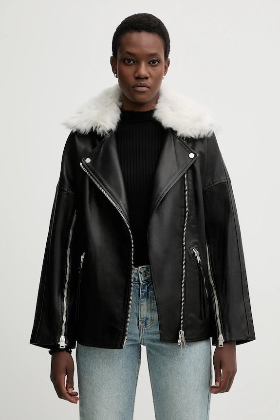 AllSaints bőrdzseki VENDRA nem szigetelt fekete W021LD