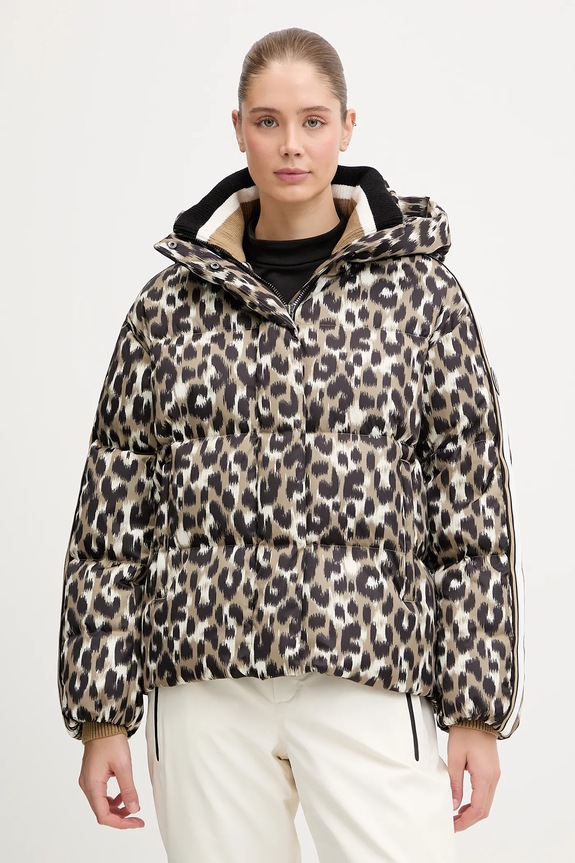 Πουπουλένιο μπουφάν για σκι Fusalp Ada Leopard χειμερινά σπόρ καφέ I1029