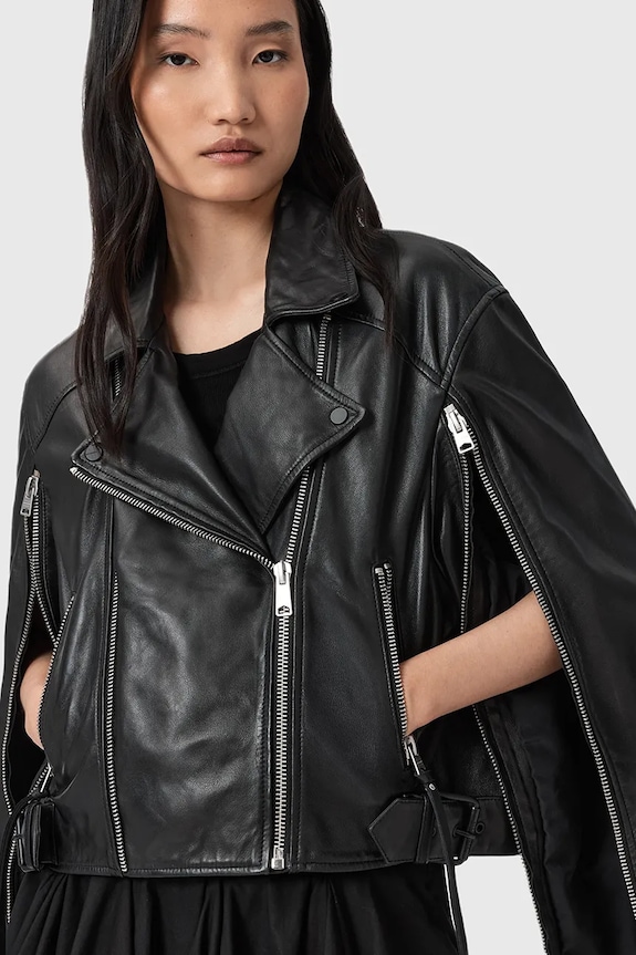 AllSaints bőrdzseki MASONE W007LD fekete AW25