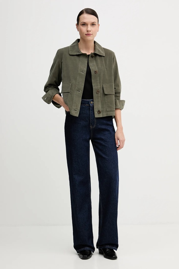 United Colors of Benetton cămașă din velur 294BDN091 verde AW25