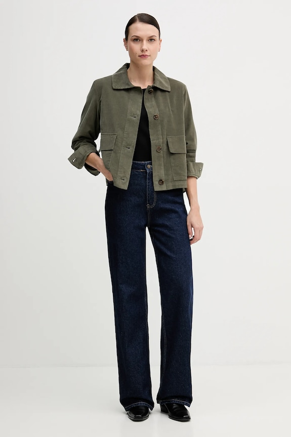 United Colors of Benetton cămașă din velur 294BDN091 verde AW25