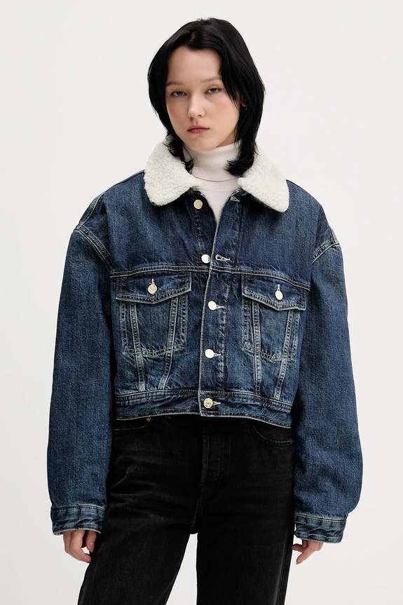 Τζιν μπουφάν Tommy Jeans χωρίς κουκούλα σκούρο μπλε DW0DW22485
