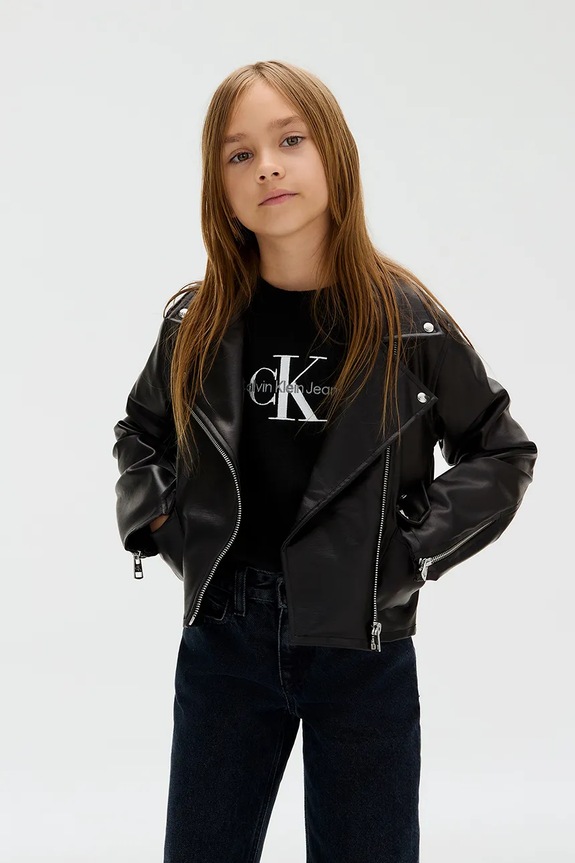 Otroška biker jakna Calvin Klein Jeans Imitacija zrnatega usnja črna IG0IG02982.9BYA