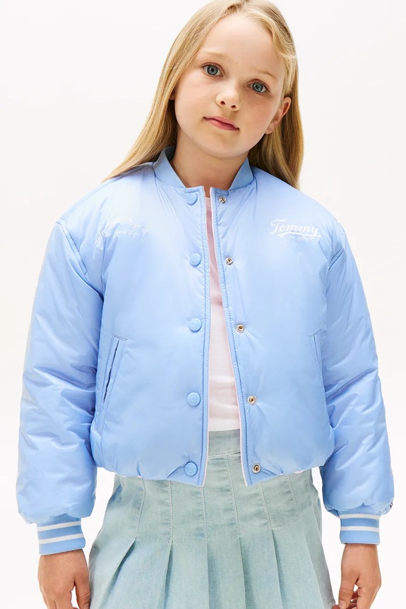 Detská obojstranná bomber bunda Tommy Hilfiger oversize modrá KG0KG08727.110.122.9BYA