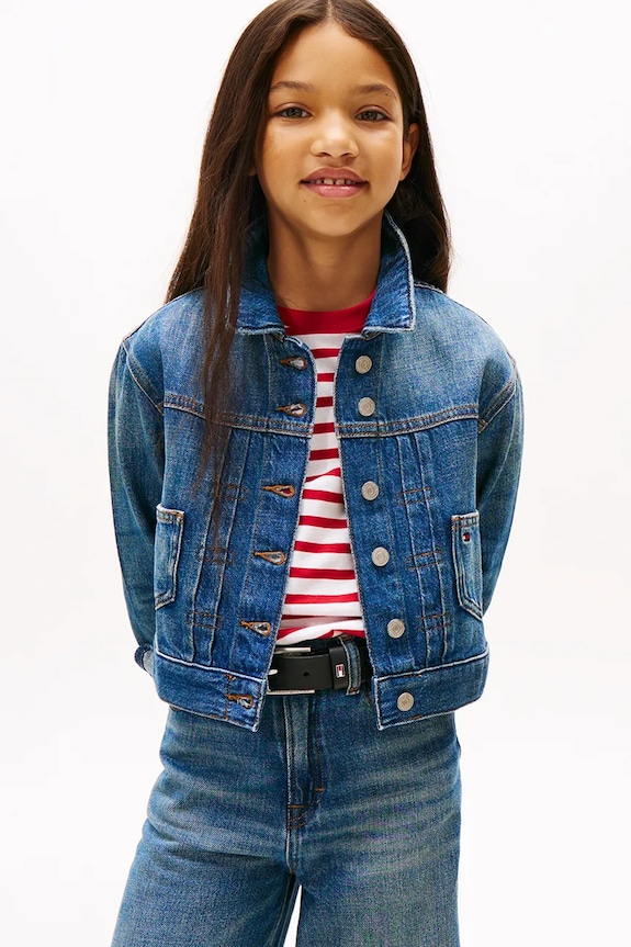 Detská rifľová bunda Tommy Hilfiger bez kapucne tmavomodrá KG0KG08752.9BYA