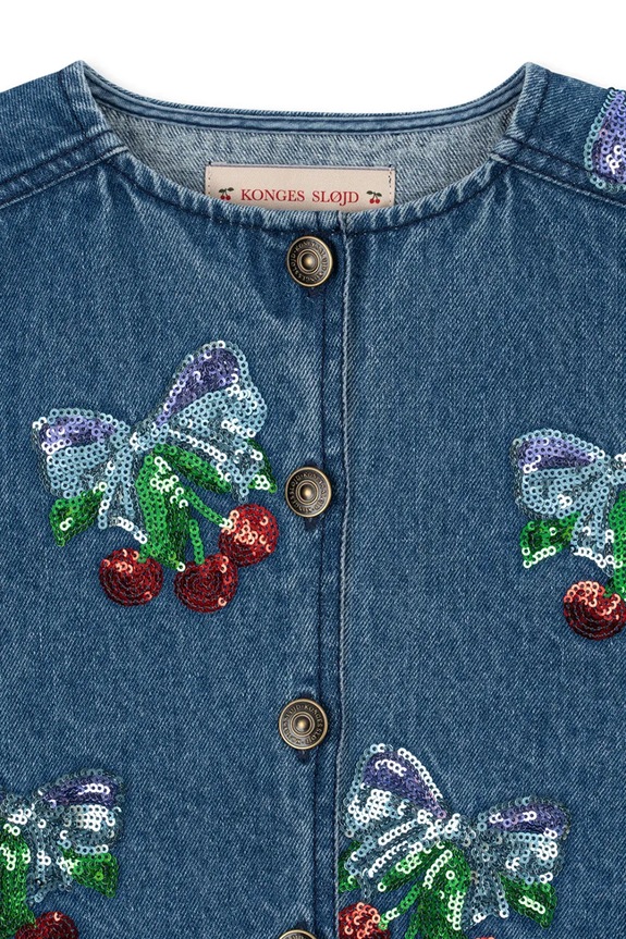 Konges Sløjd kurtka jeansowa dziecięca bawełniana MAGOT SEQUIN DENIM JACKET GOTS granatowy KS103890.9BYA