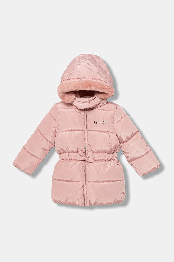 Jakna za bebe Guess s kapuljačom roza A5BL02.WB240.9BYA