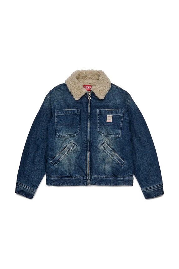 Dětská bavlněná bunda Diesel JOMOX-FUR JACKET s podšívkou modrá J02506