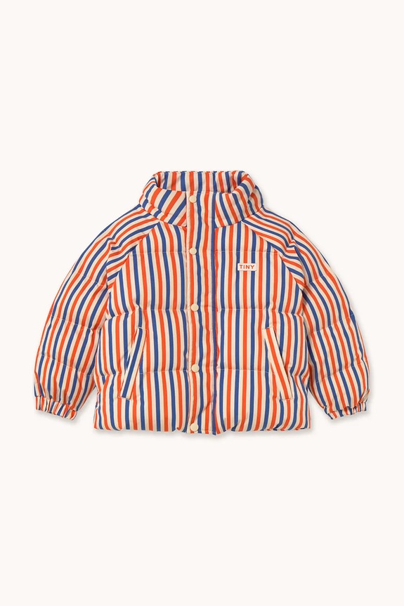 Tinycottons kurtka dziecięca STRIPES SHORT PADDED JACKET bez kaptura pomarańczowy AW25.146