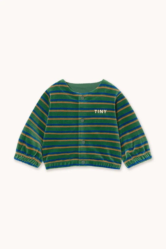 Tinycottons kurtka niemowlęca DUO STRIPES BABY JACKET bez kaptura turkusowy AW25.253