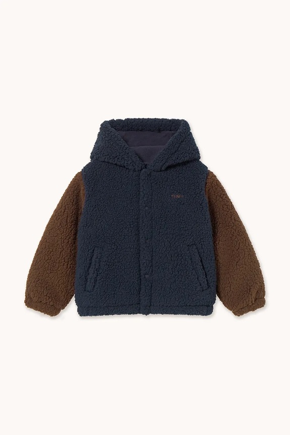 Tinycottons kurtka dziecięca COLOR BLOCK POLAR SHERPA HOODIE AW25.362 granatowy AW25
